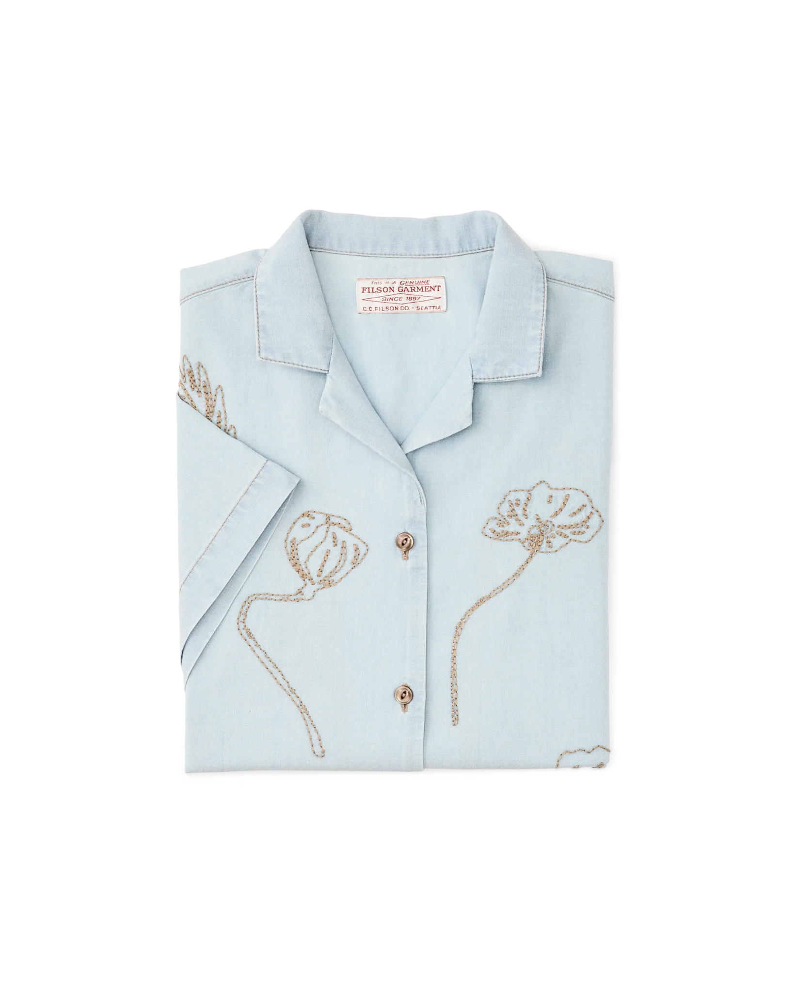 Camicia da Campo con Maniche Corte e Ricamo per Donna
