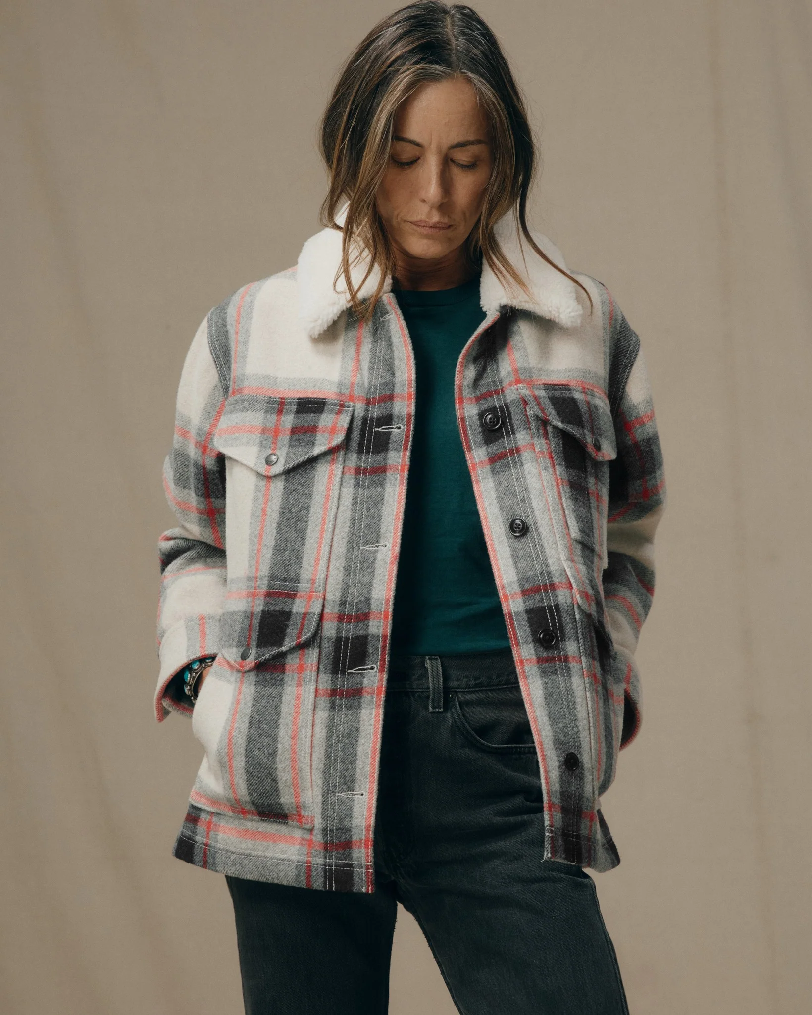 Giubbotto da donna Mackinaw in lana con pelliccia